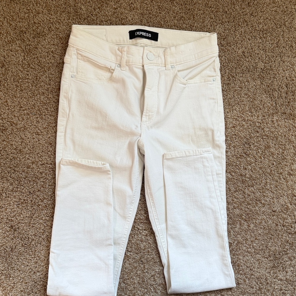 Express stretch denim perfect high rise legging jean, white, 6s